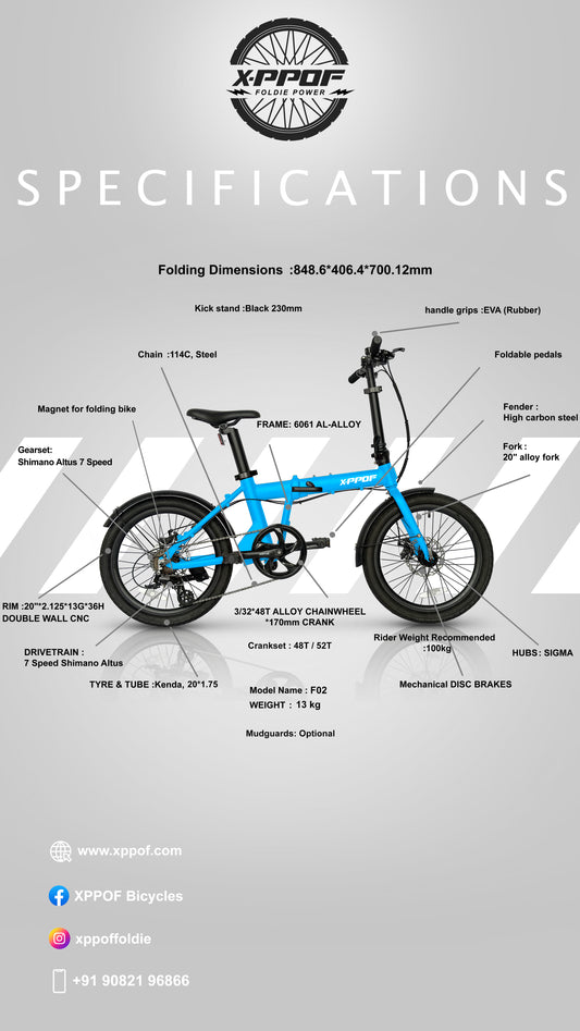 X-PPOF F02 BLUE – 20" Wheels | 7-Speed | Alloy Frame